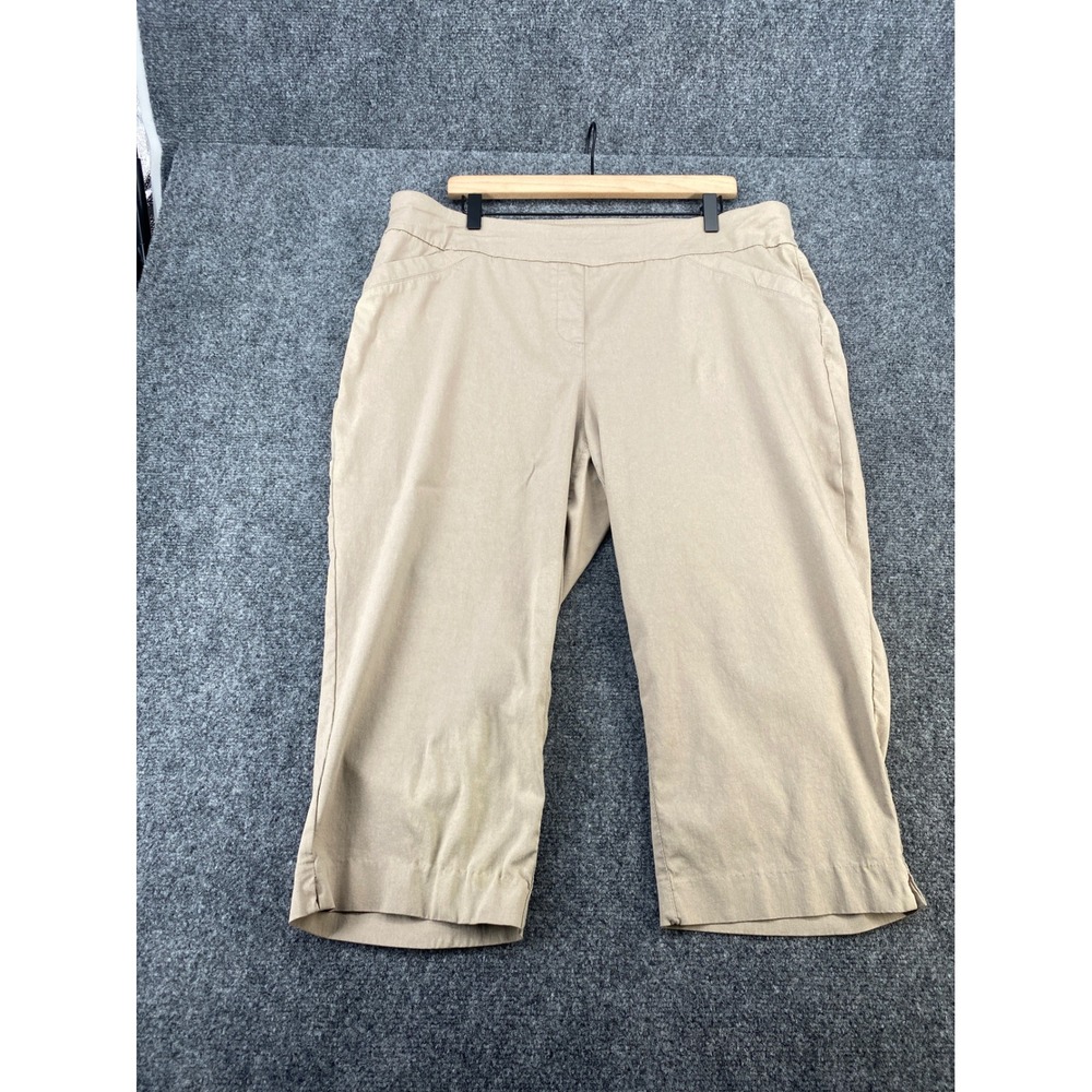 Kim Rogers Capri Pants Womens 18W Tan Khaki Pull On Stretch Cropped Trousers